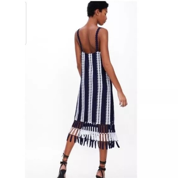 Zara Navy Striped Crochet Midi Dress Blogger Fave - Picture 5 of 6